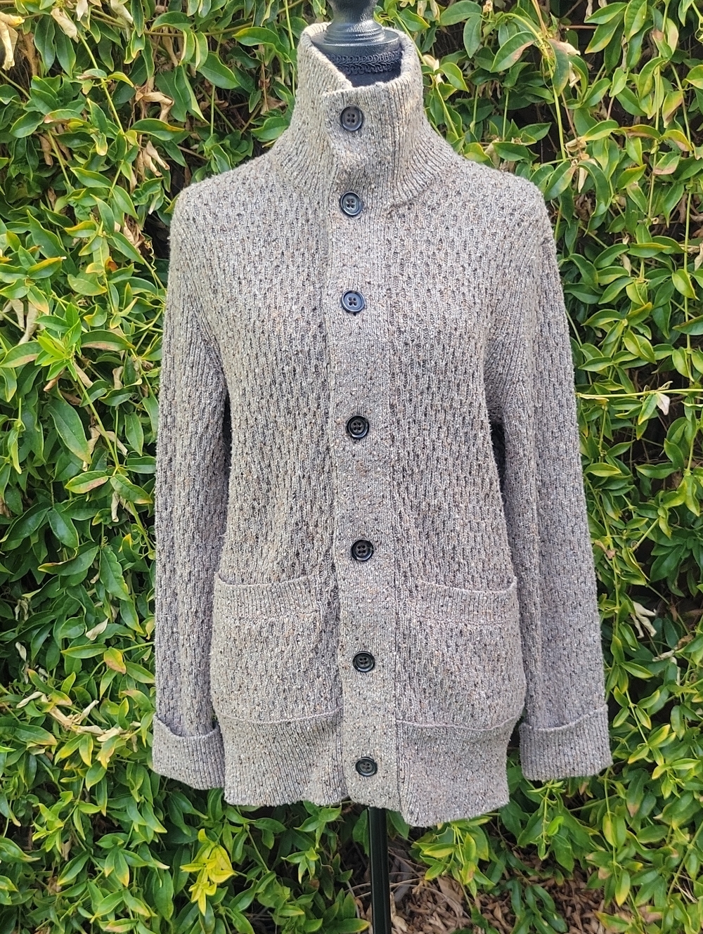Banana Republic Brown Marled Gray Button-Up Ribbed Wool Blend Cardigan S